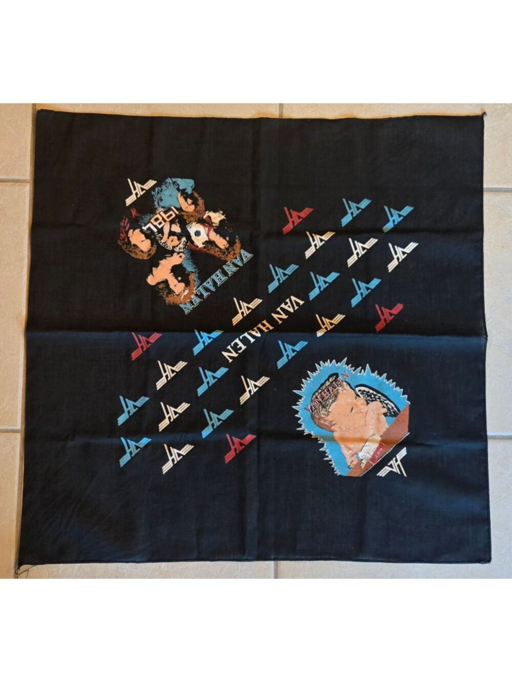 Van Halen 1984 Album Art Black Bandana With Logos Vintage Rock